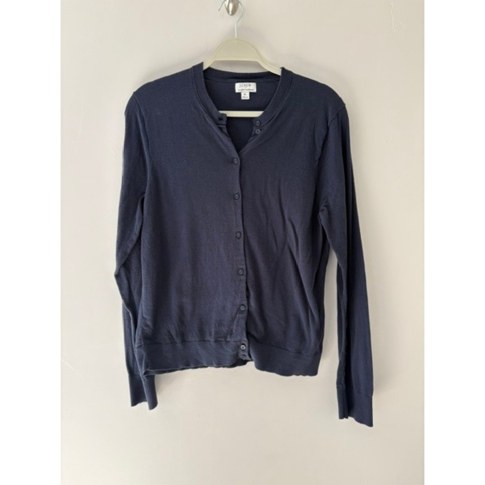 J.Crew‎ Classic Cardigan Navy Blue Button Front Crew Neck Sweater Womens XL